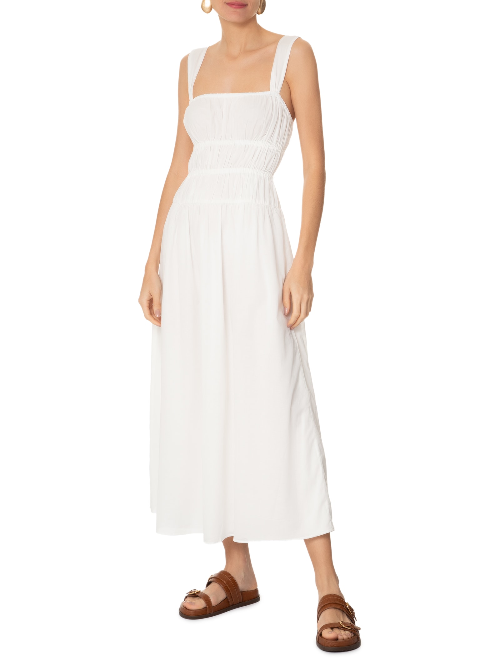 Vestido Cropped Algodão Franzido Off White Dress To