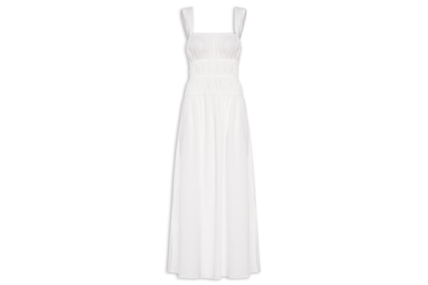 Vestido Cropped Algodão Franzido - Off White