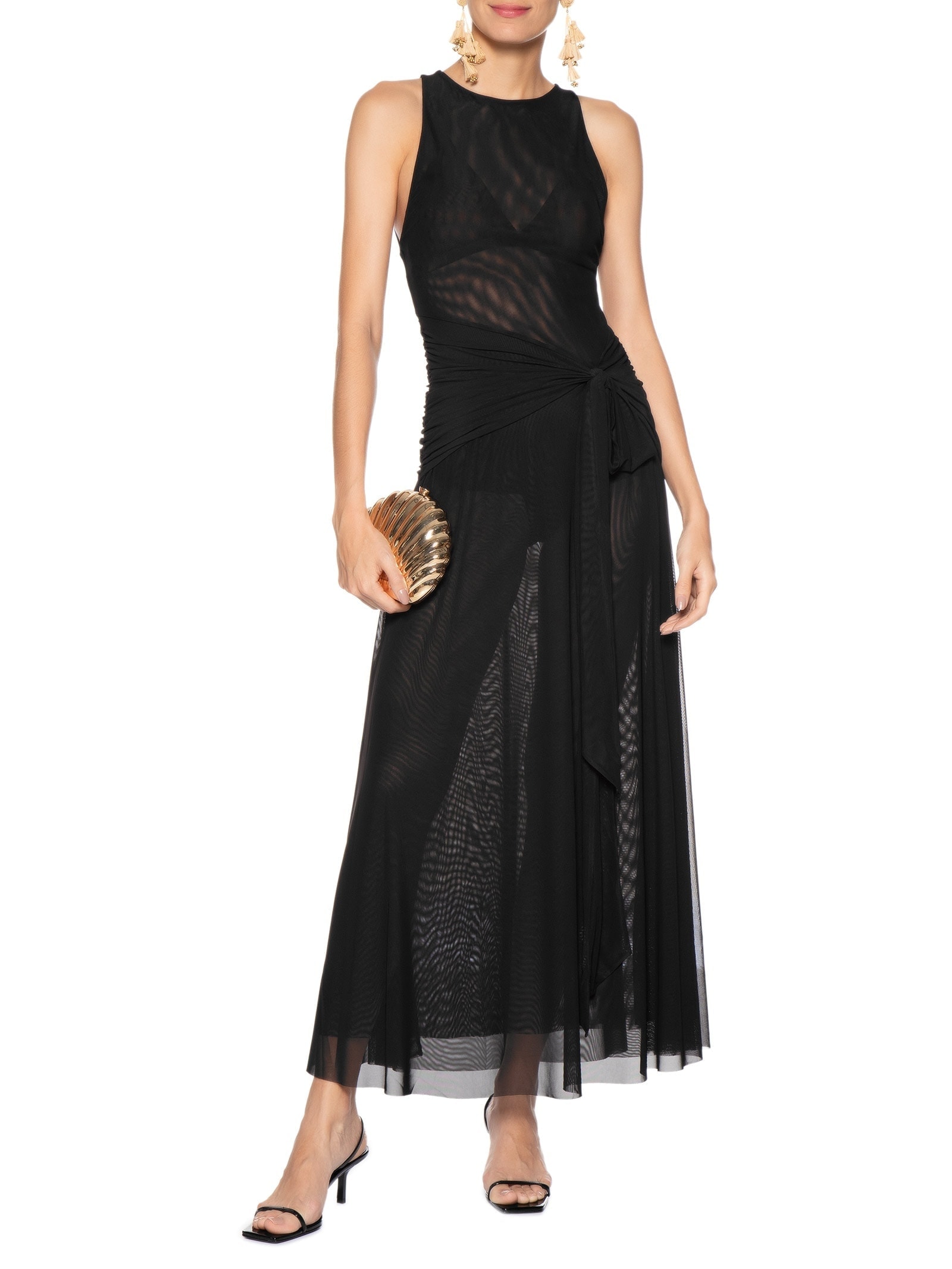 Vestido Cropped Amarração Tule Preto Farm