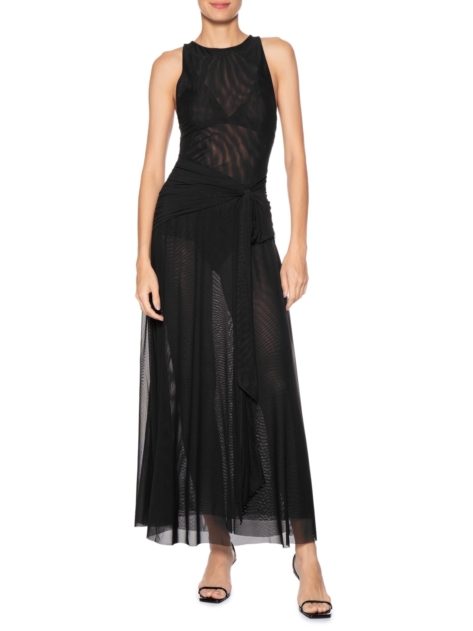 Vestido Cropped Amarração Tule Preto Farm