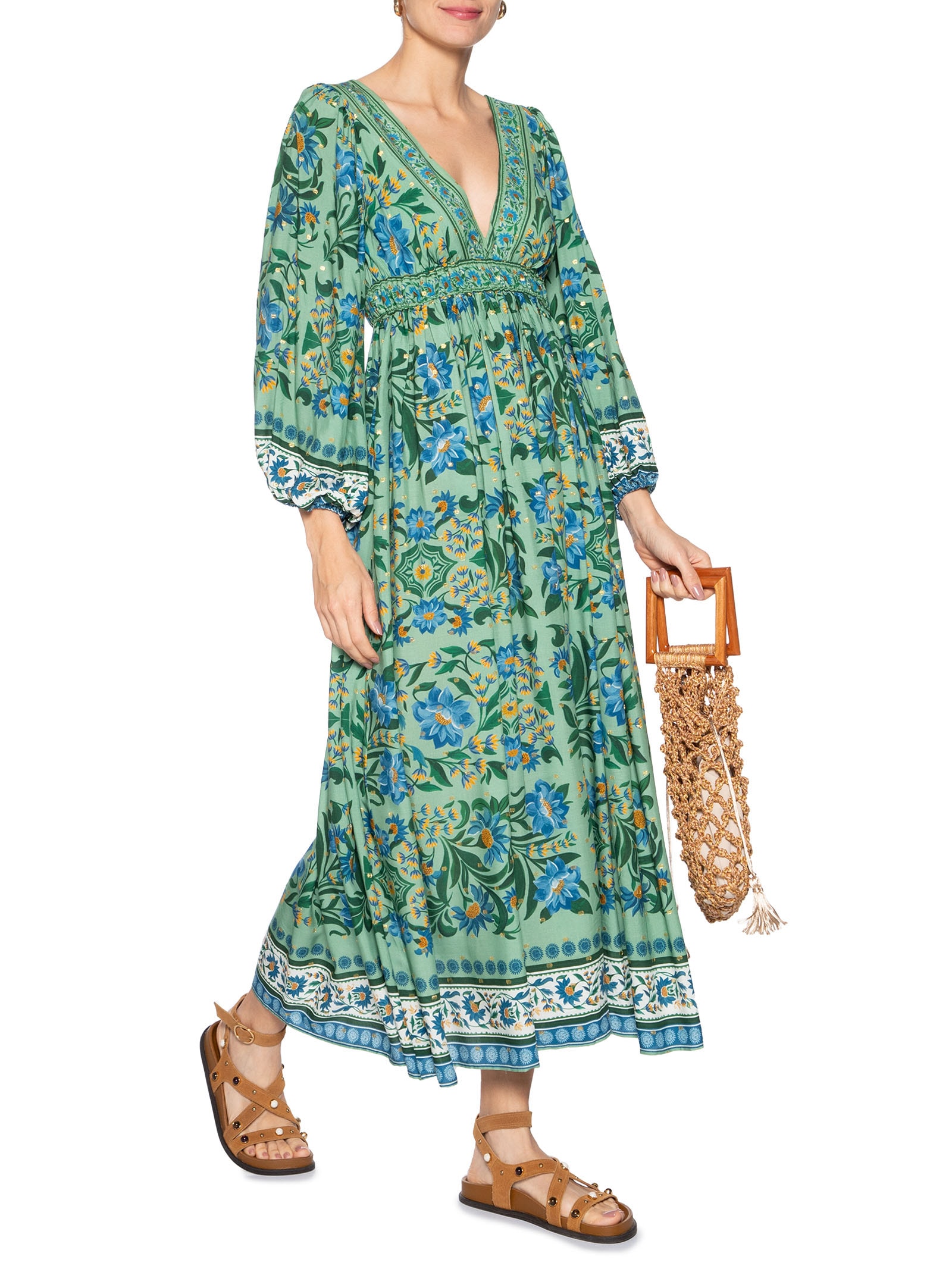 Vestido Cropped Azulejo Florido Verde Farm