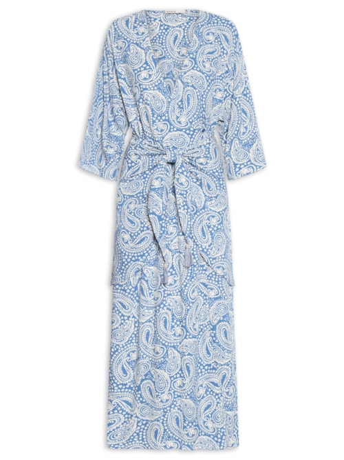 Vestido Cropped Crepe Estampa Céu Sereno – Azul