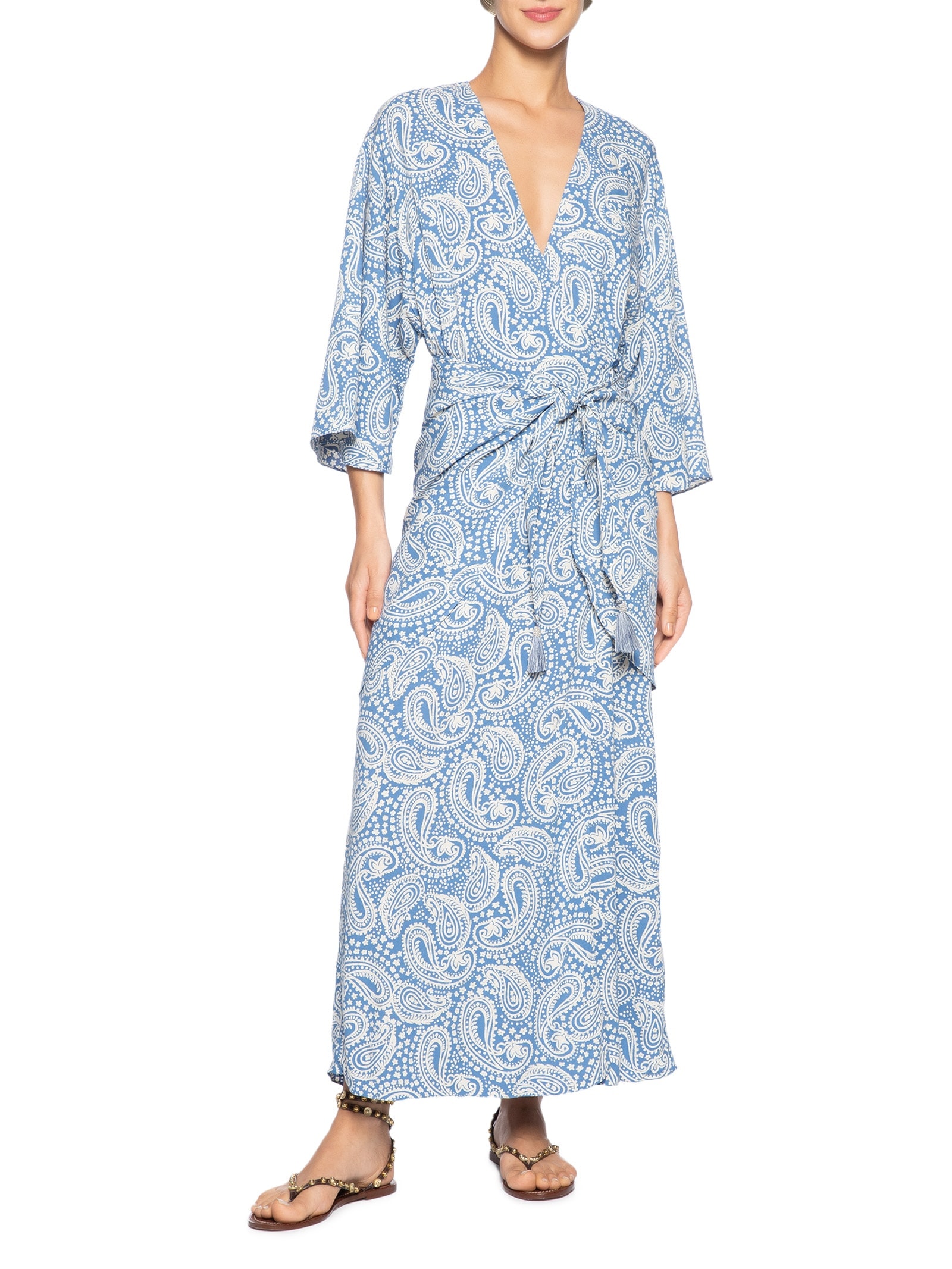 Vestido Cropped Crepe Estampa Céu Sereno Azul Dress To