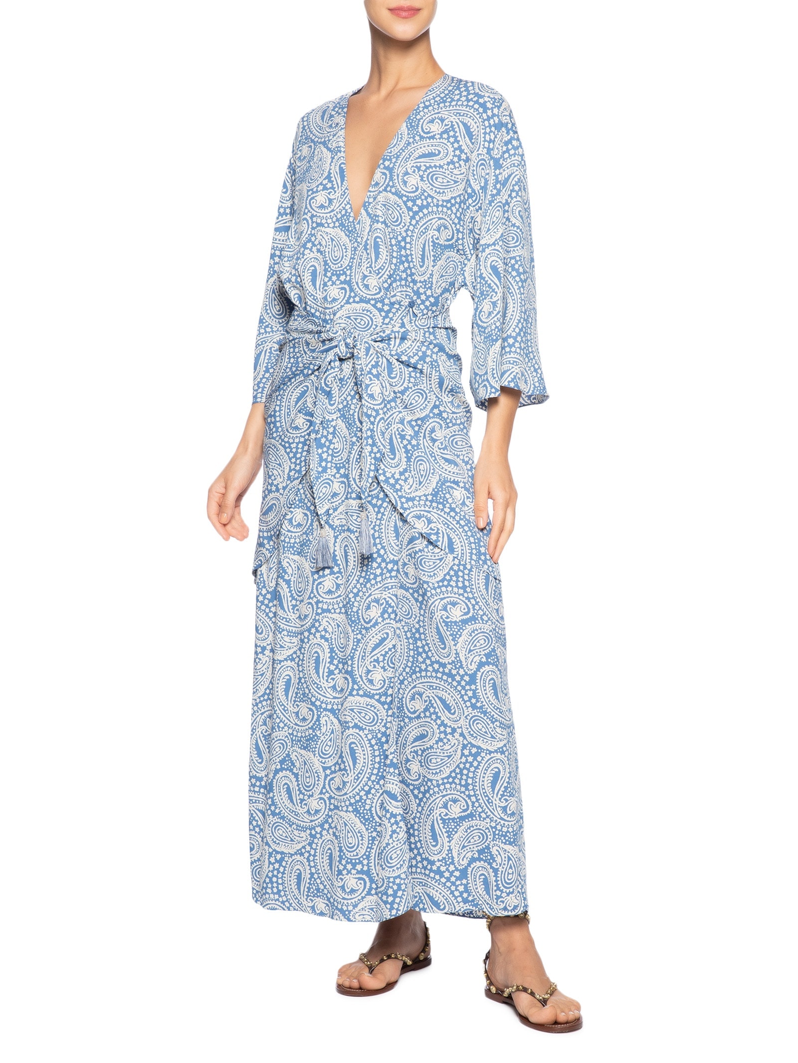 Vestido Cropped Crepe Estampa Céu Sereno Azul Dress To