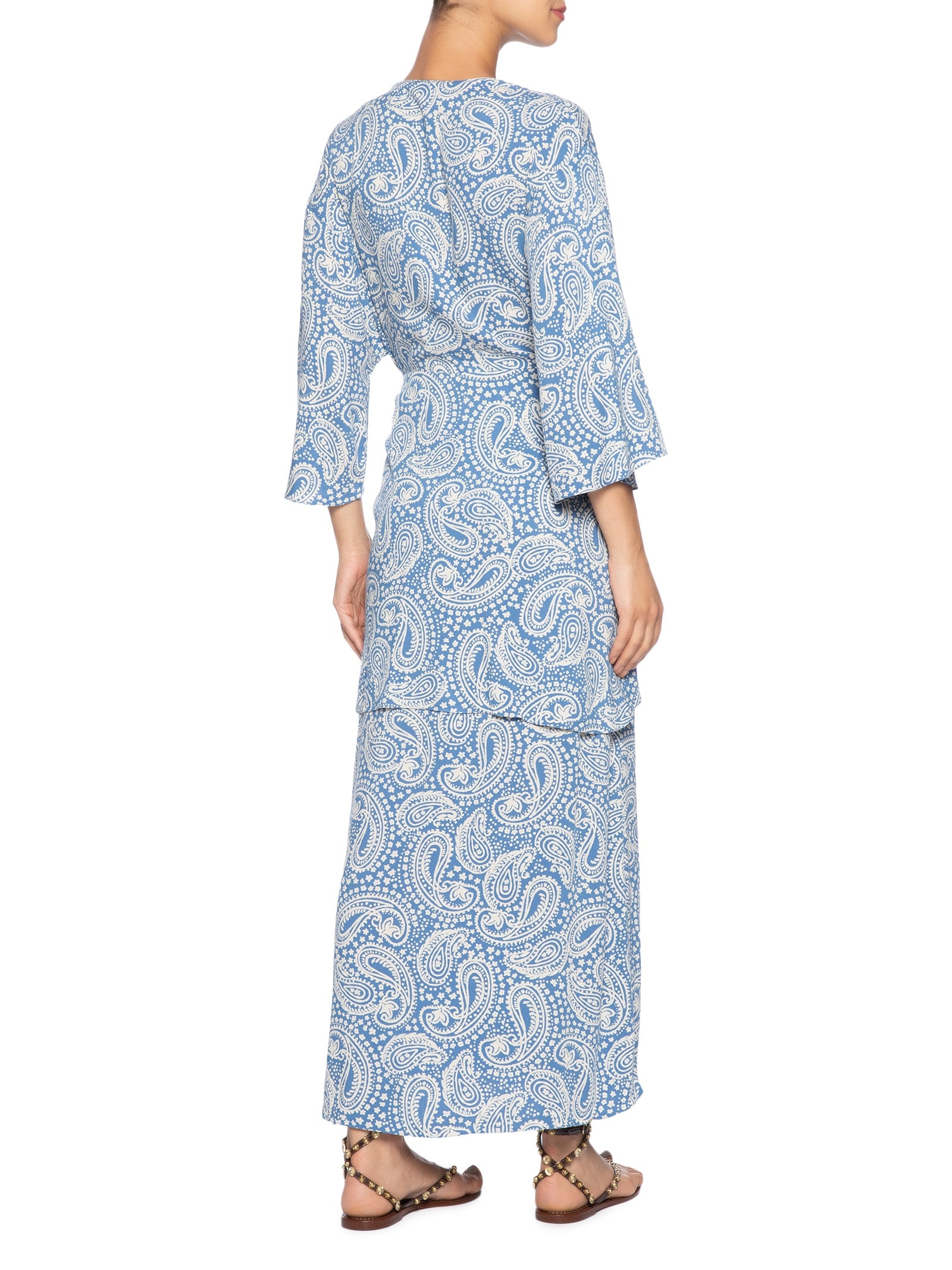 Vestido Cropped Crepe Estampa Céu Sereno Azul Dress To