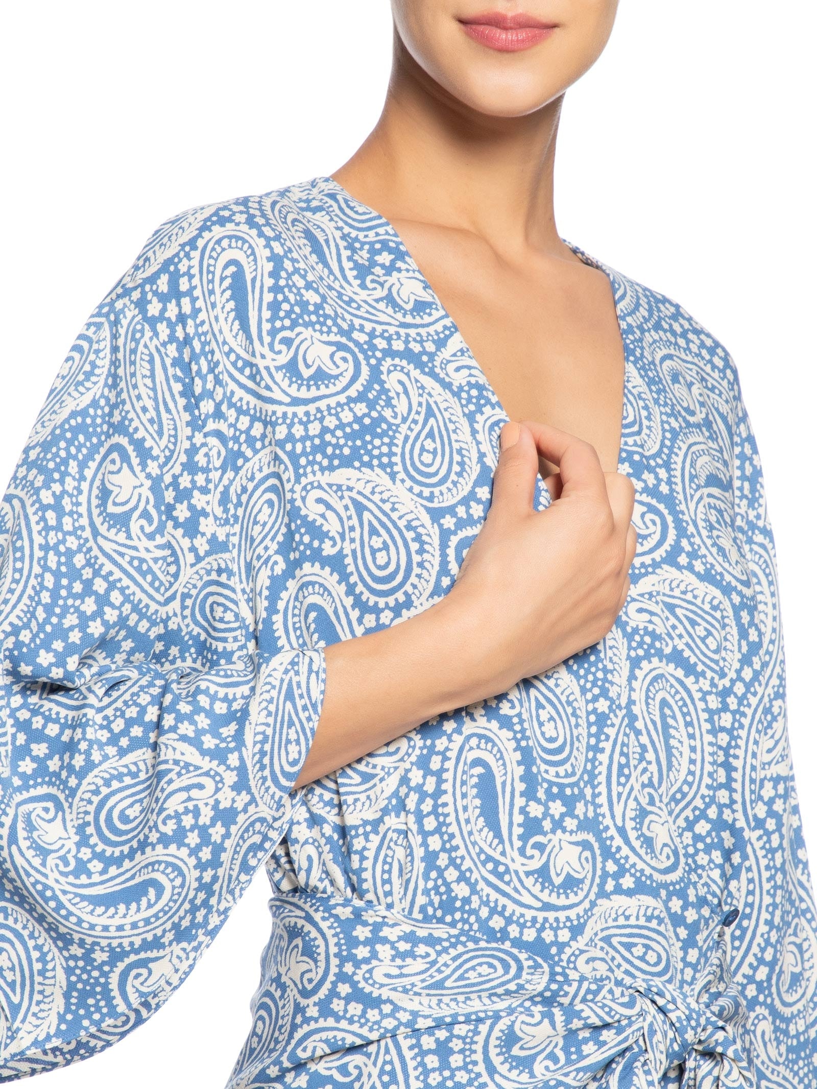 Vestido Cropped Crepe Estampa Céu Sereno Azul Dress To