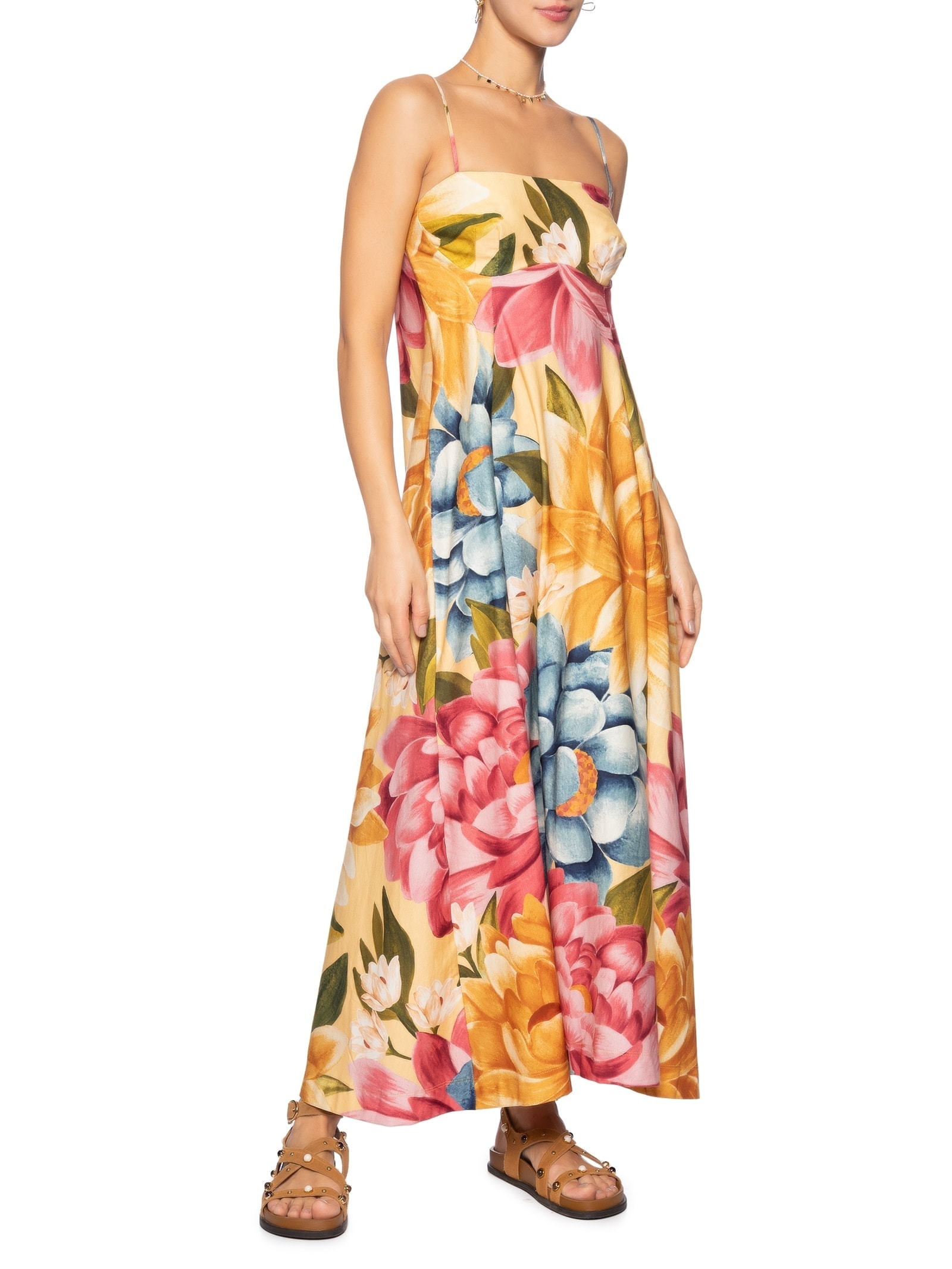 Vestido Cropped Floral Rebeca Amarelo Farm