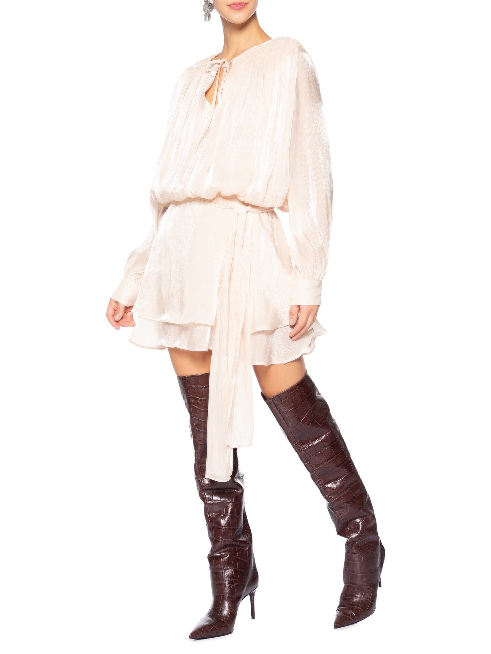 Vestido Curto Acetinado Bege Market 33