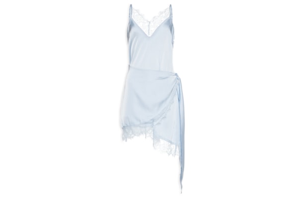 Vestido Curto Acetinado Com Detalhes Em Renda - Azul