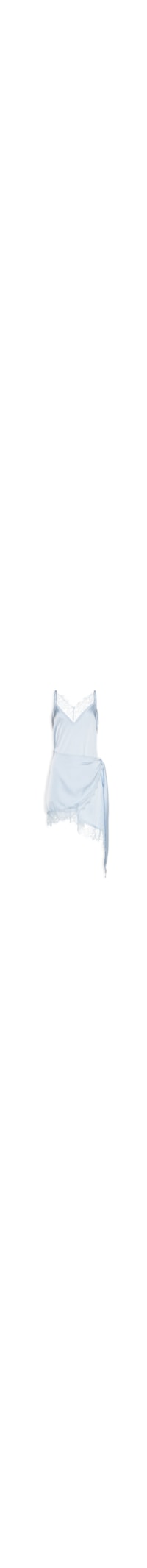 Vestido Curto Acetinado Com Detalhes Em Renda - Azul