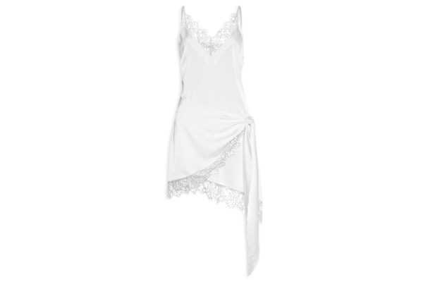 Vestido Curto Acetinado Com Detalhes Em Renda - Branco