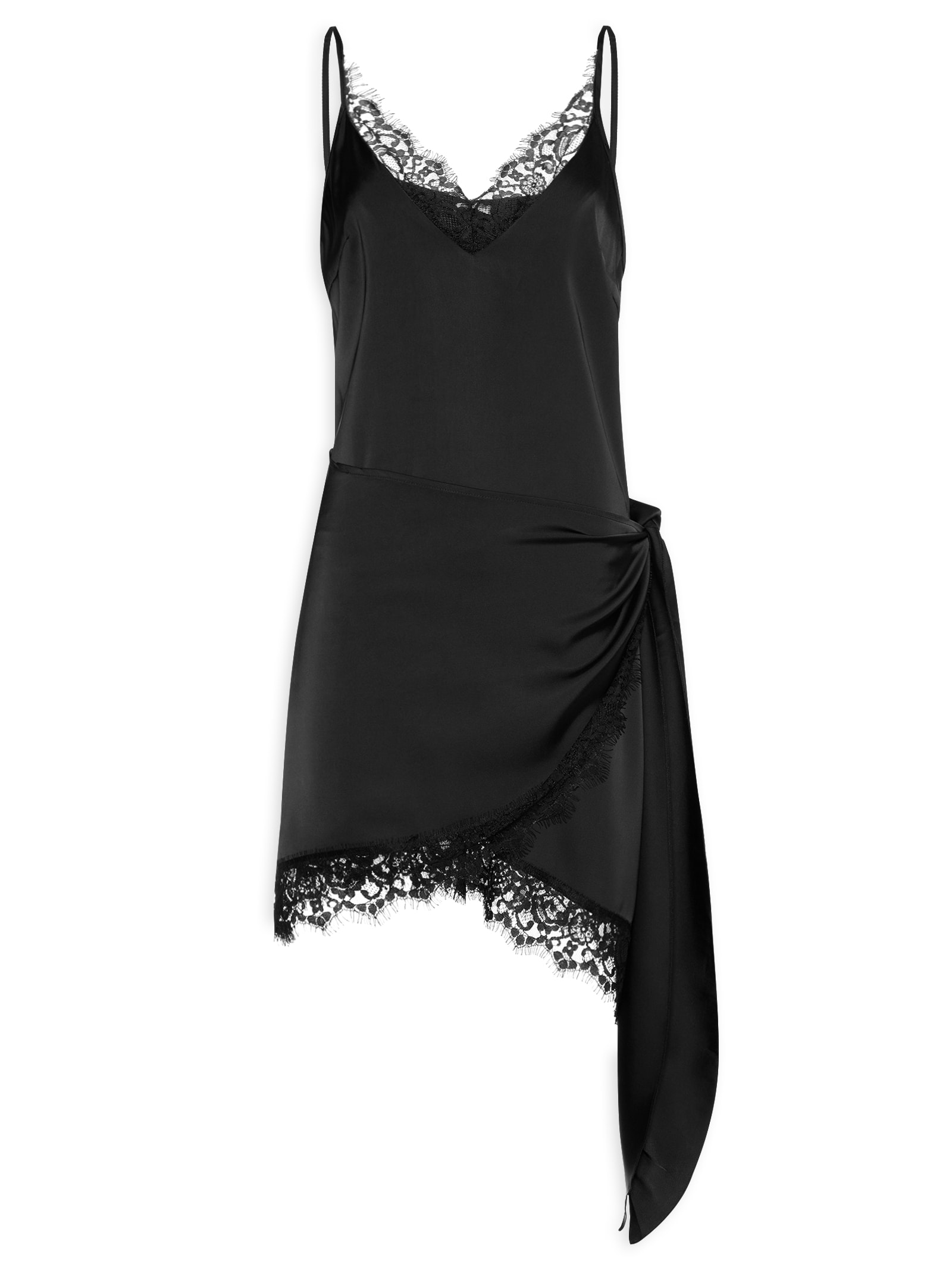 Vestido Curto Acetinado Com Detalhes Em Renda Preto Market 33