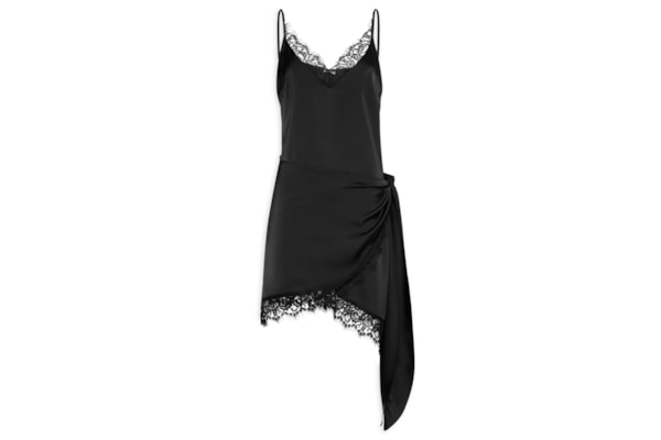 Vestido Curto Acetinado Com Detalhes Em Renda - Preto