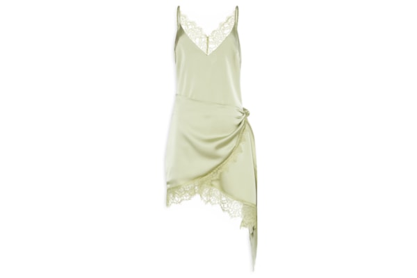 Vestido Curto Acetinado Com Detalhes Em Renda - Verde