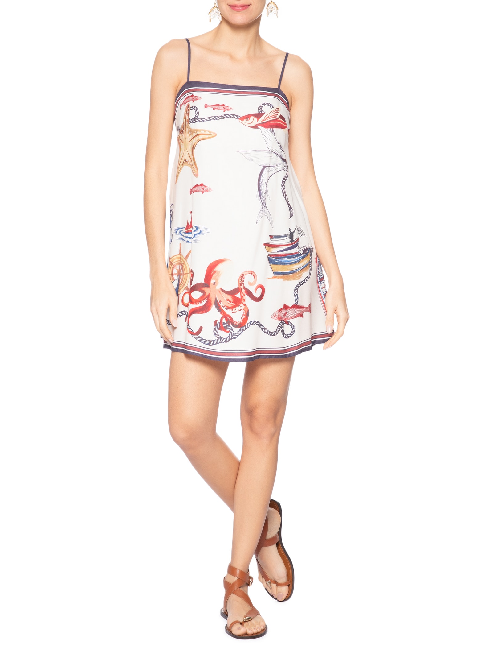 Vestido Curto Alça  Colagem Branco Farm