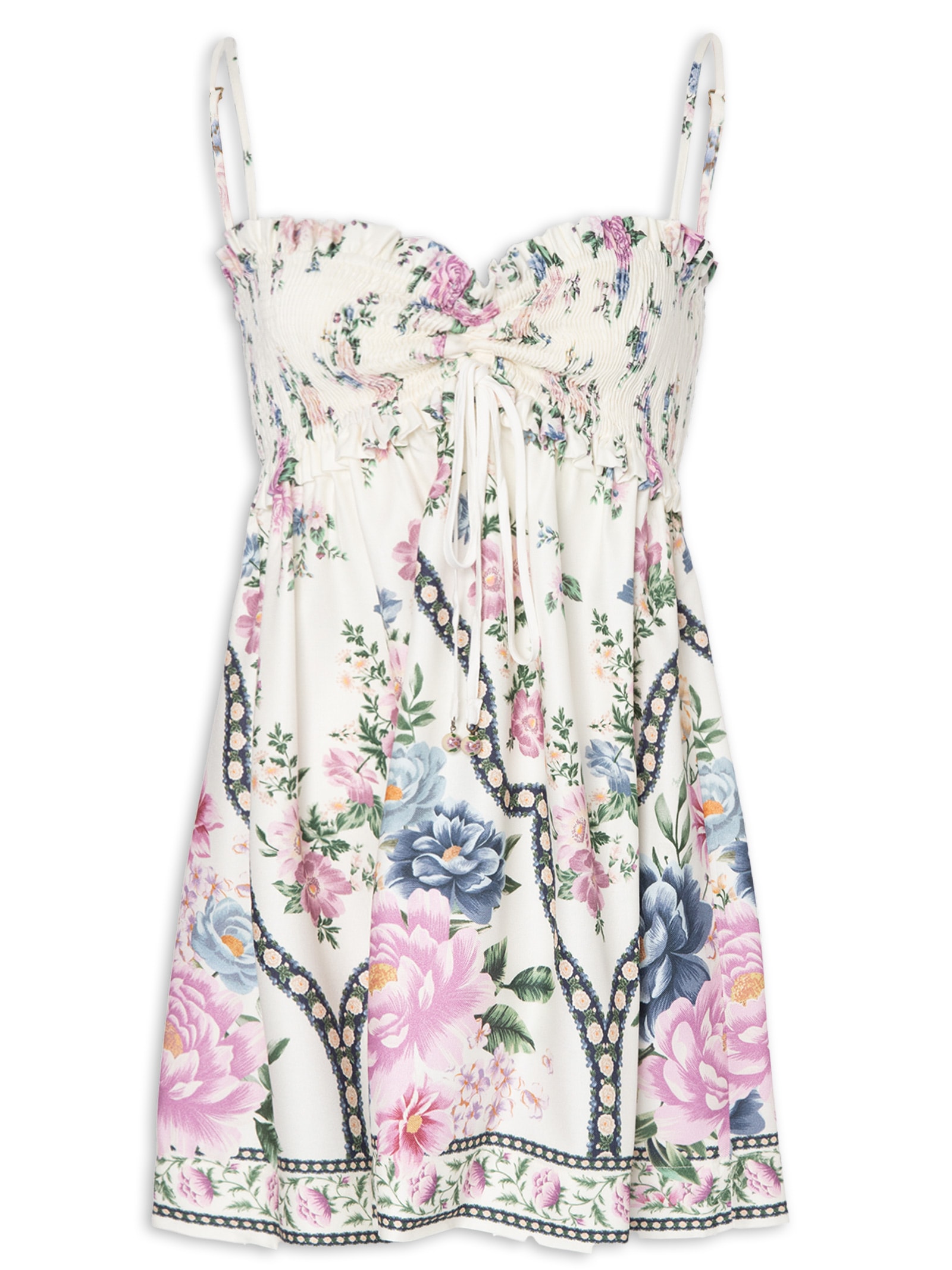 Vestido Curto Alça Romance Off White Farm