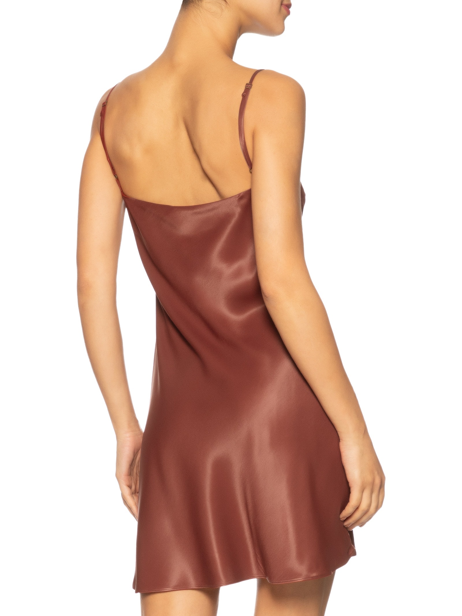 Vestido Curto Alcinhas Cetim Marrom Farm