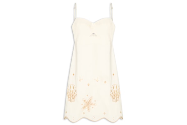 Vestido Curto Algodão Barrado Festonê - Off White