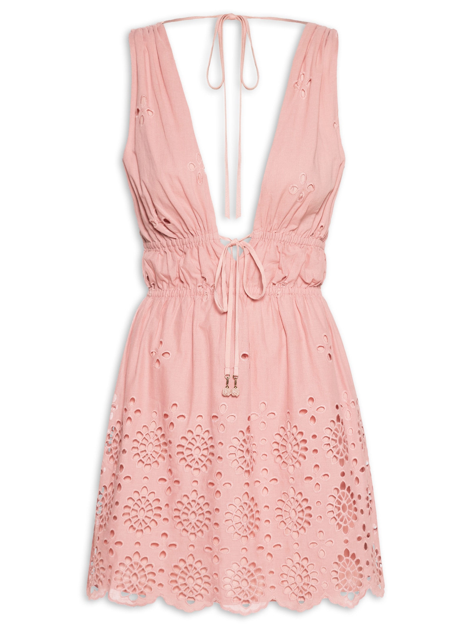 Vestido Curto Algodão Bordado Barrado Rosa Dress To