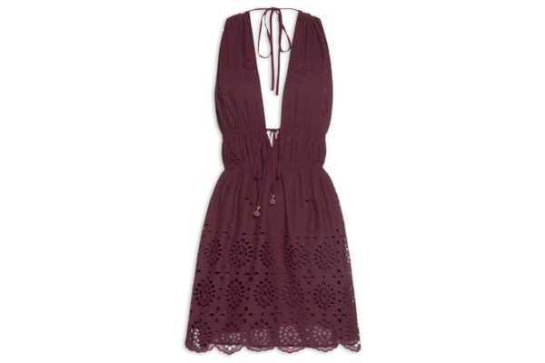 Vestido Curto Algodão Bordado Barrado - Vermelho