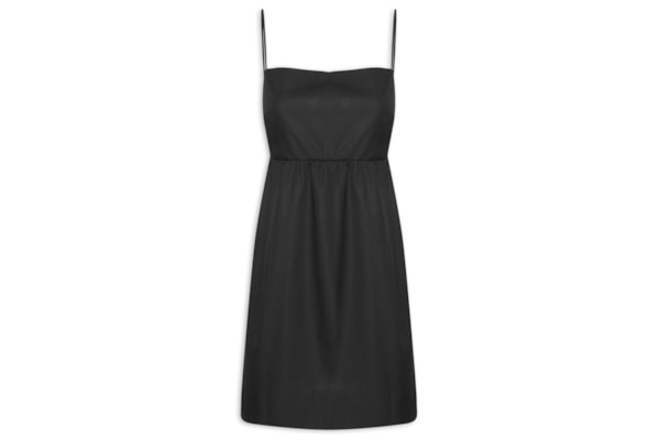 Vestido Curto Algodão Decote Reto - Preto