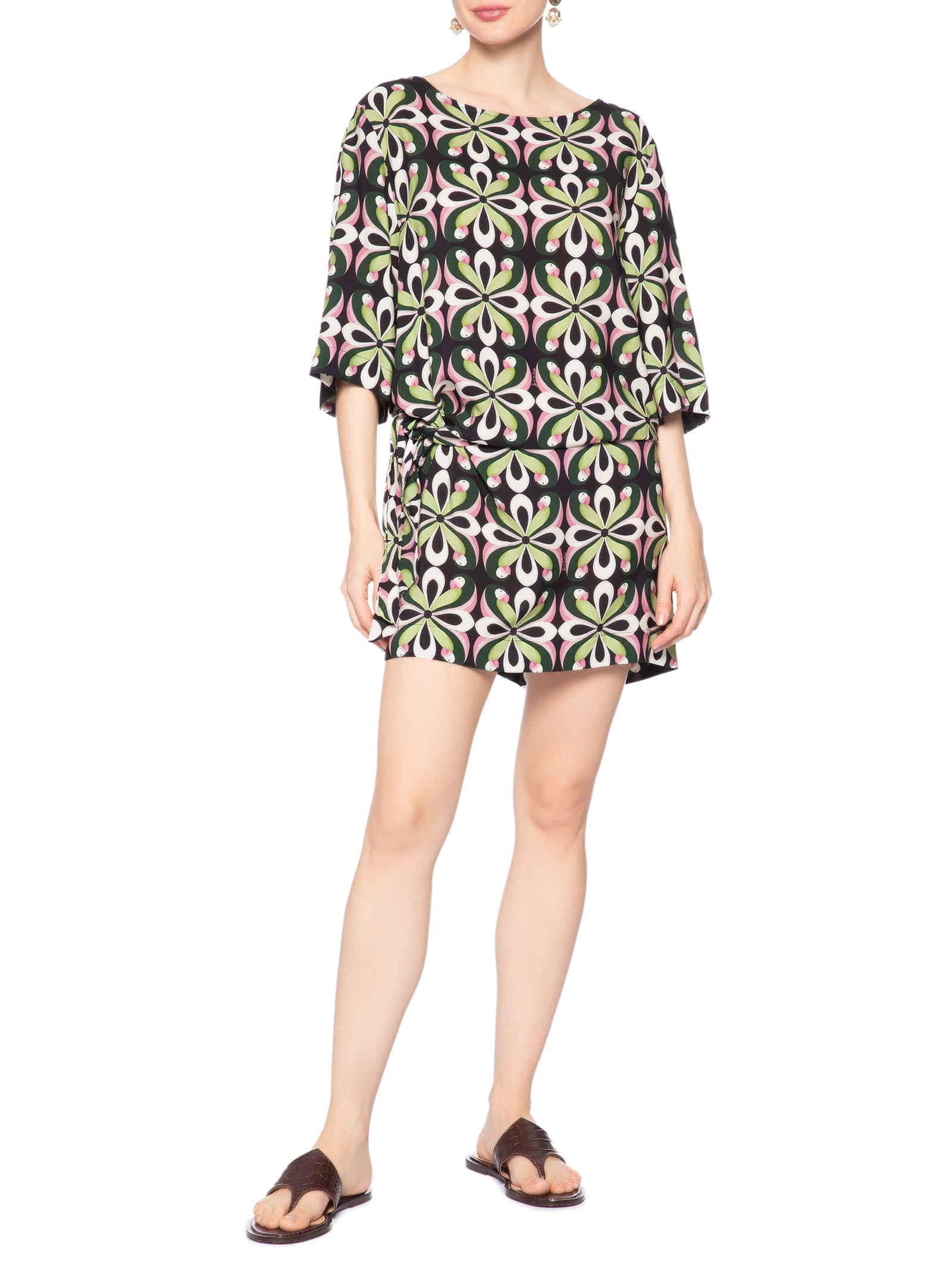 Vestido Curto Arara De Flor Preto Farm