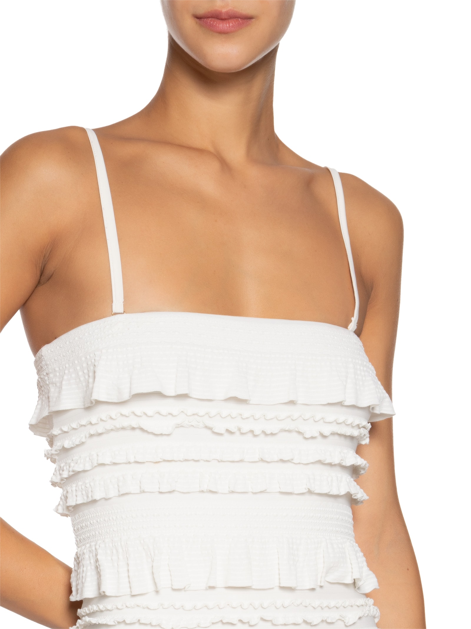 Vestido Curto Babados Textura Branco Farm Praia