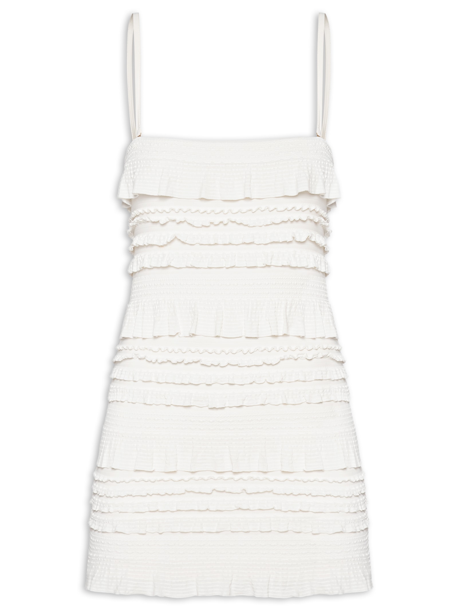 Vestido Curto Babados Textura Branco Farm Praia