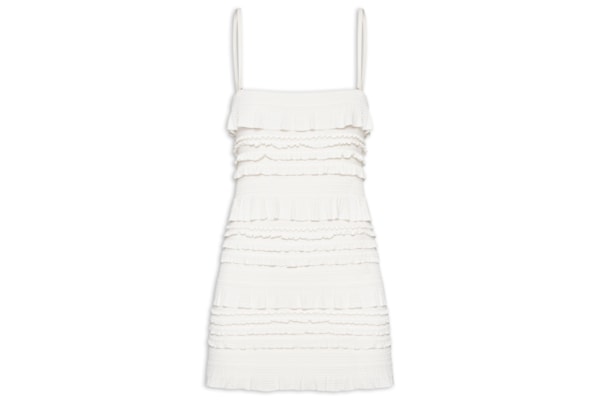 Vestido Curto Babados Textura - Branco