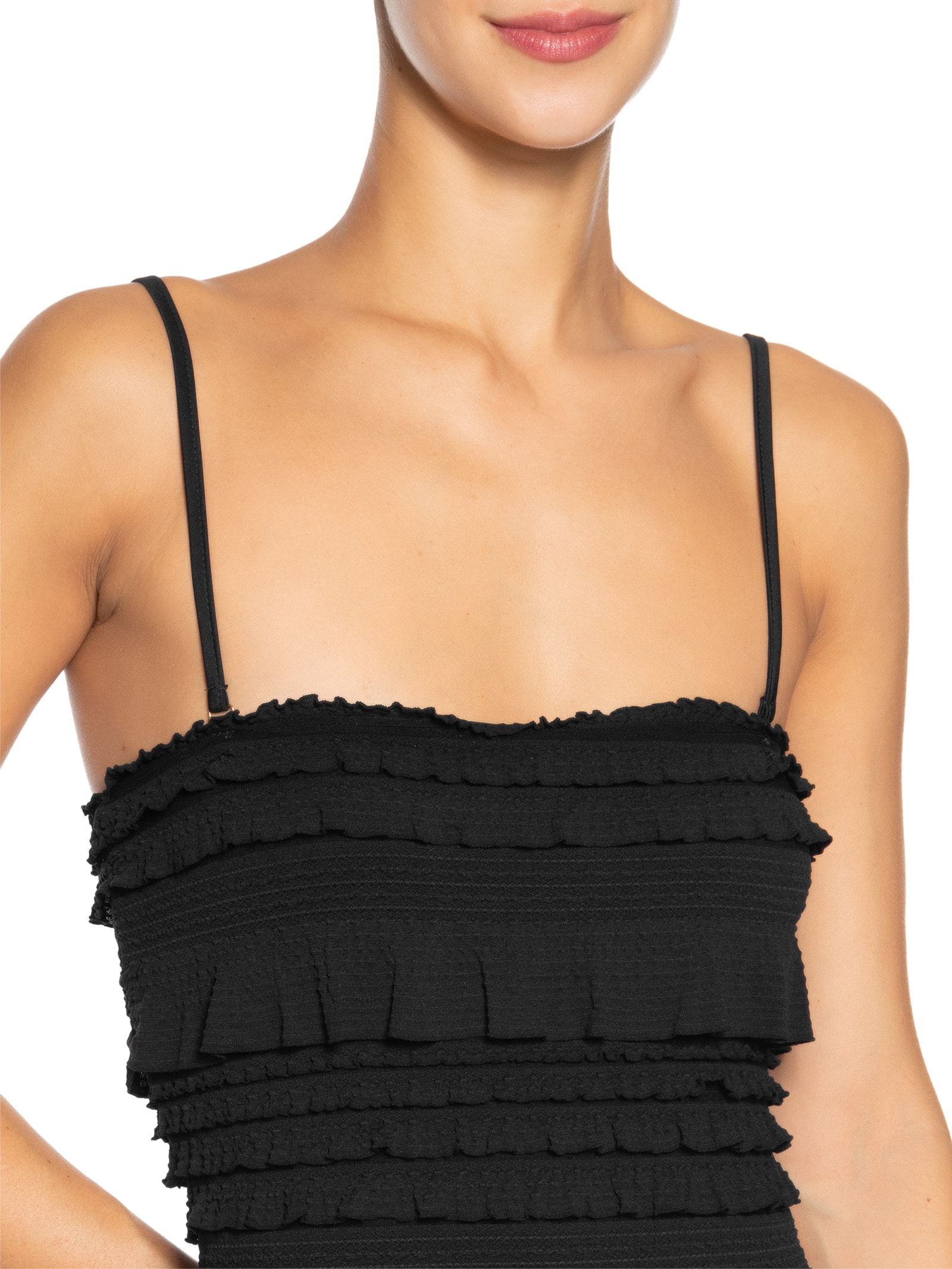 Vestido Curto Babados Textura Preto Farm Praia
