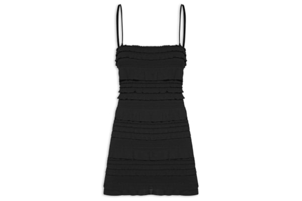 Vestido Curto Babados Textura - Preto
