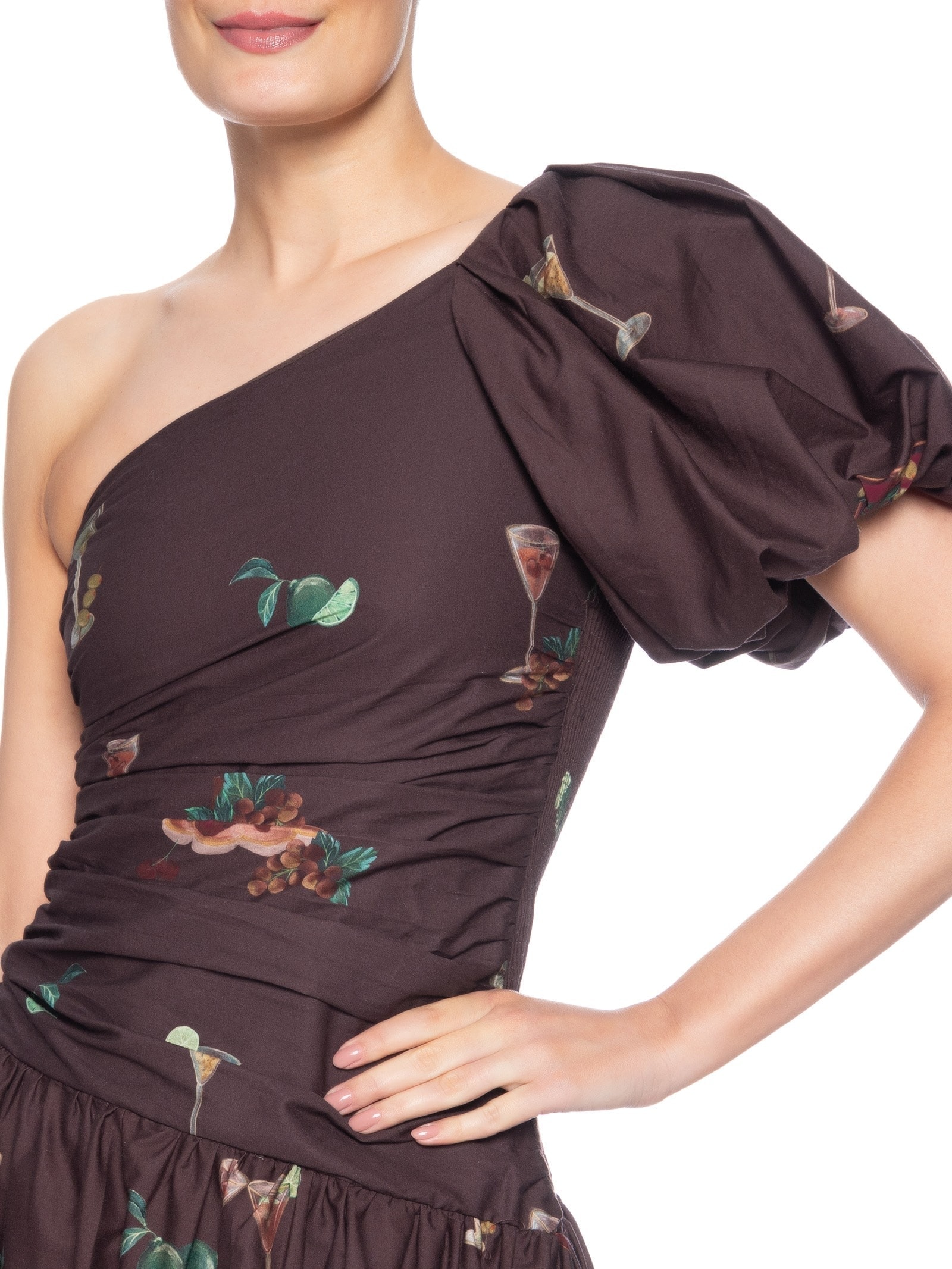 Vestido Curto Balonê Coquetel Tropical Preto Farm