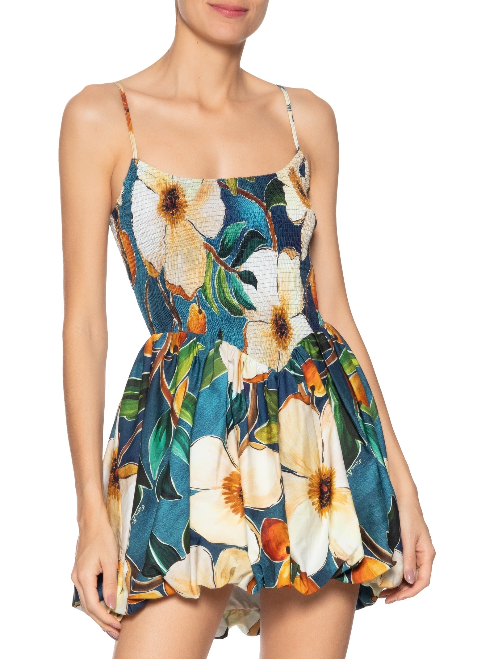 Vestido Curto Balonê Jardim Litoral Azul Farm