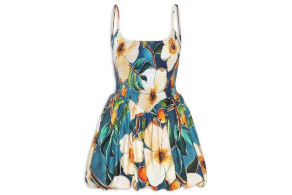 Vestido Curto Balonê Jardim Litoral - Azul