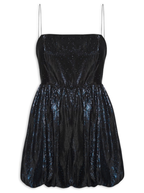 Vestido Curto Balonê Metalizado – Azul