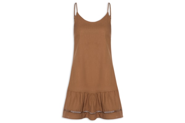 Vestido Curto Barra Detalhada - Marrom