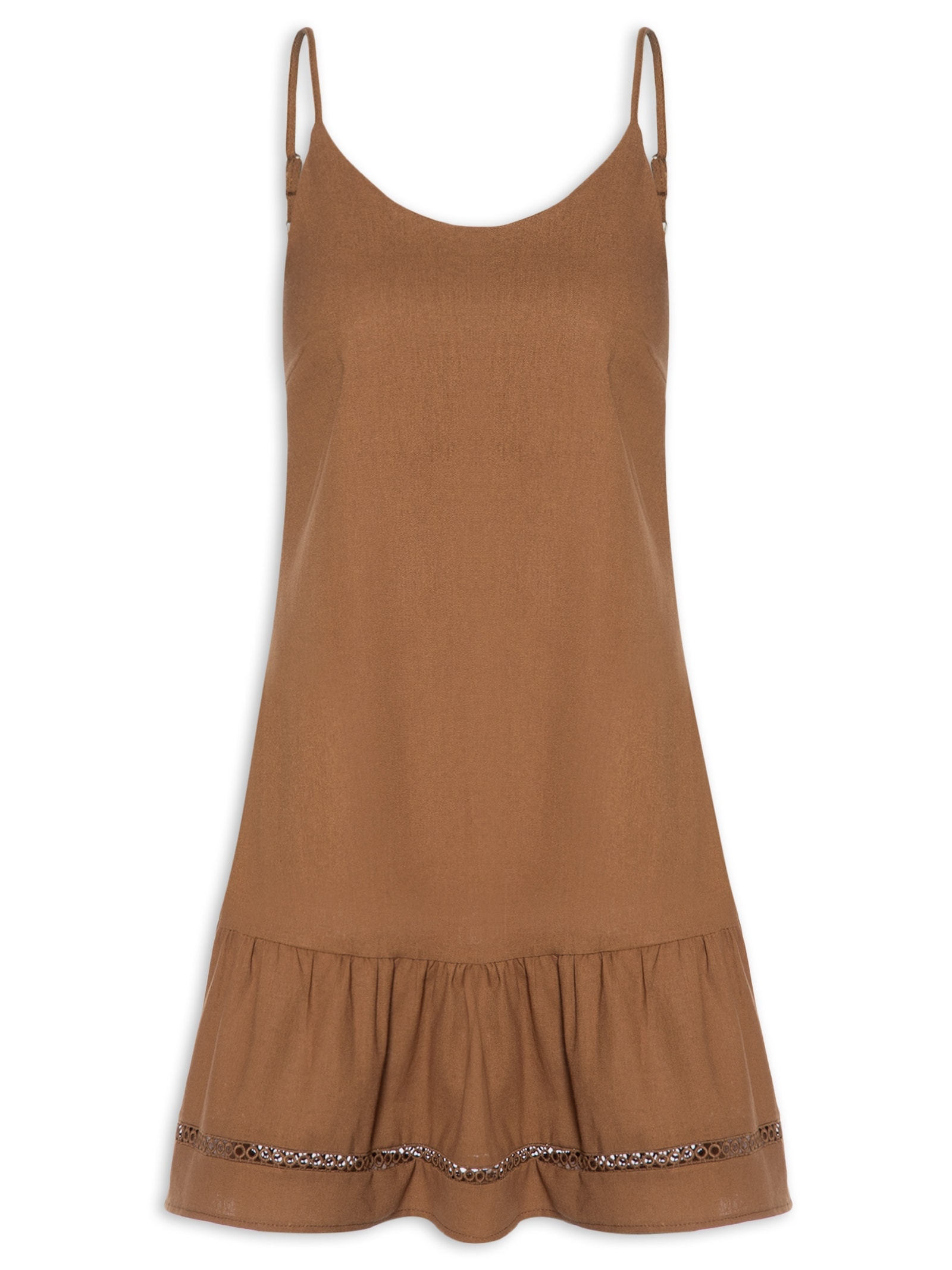 Vestido Curto Barra Detalhada Marrom Basiq