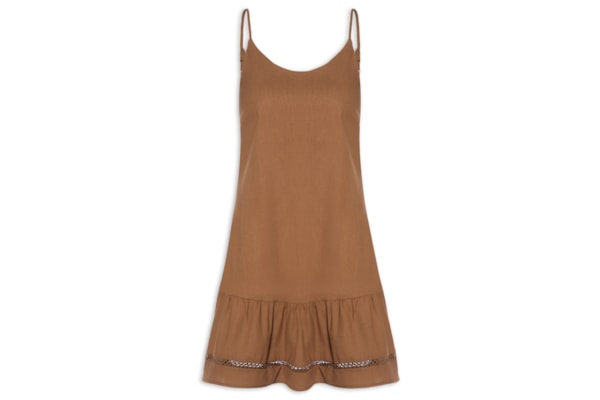 Vestido Curto Barra Detalhada - Marrom