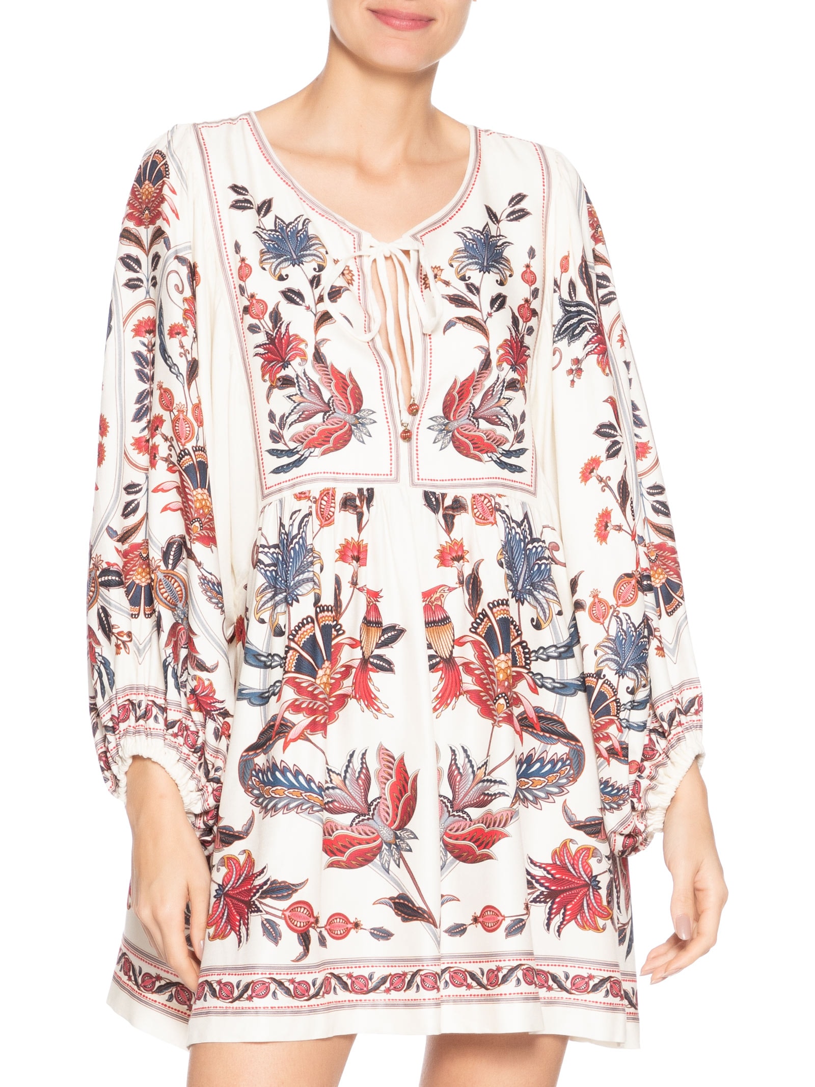 Vestido Curto Boho Flor Bege Farm