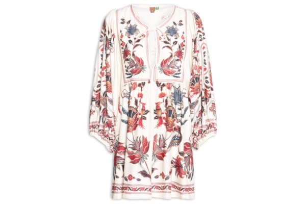 Vestido Curto Boho Flor - Bege