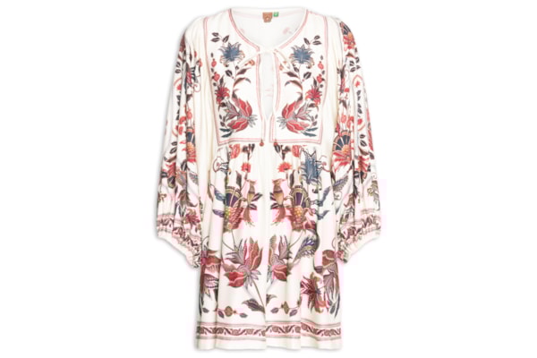 Vestido Curto Boho Flor - Bege