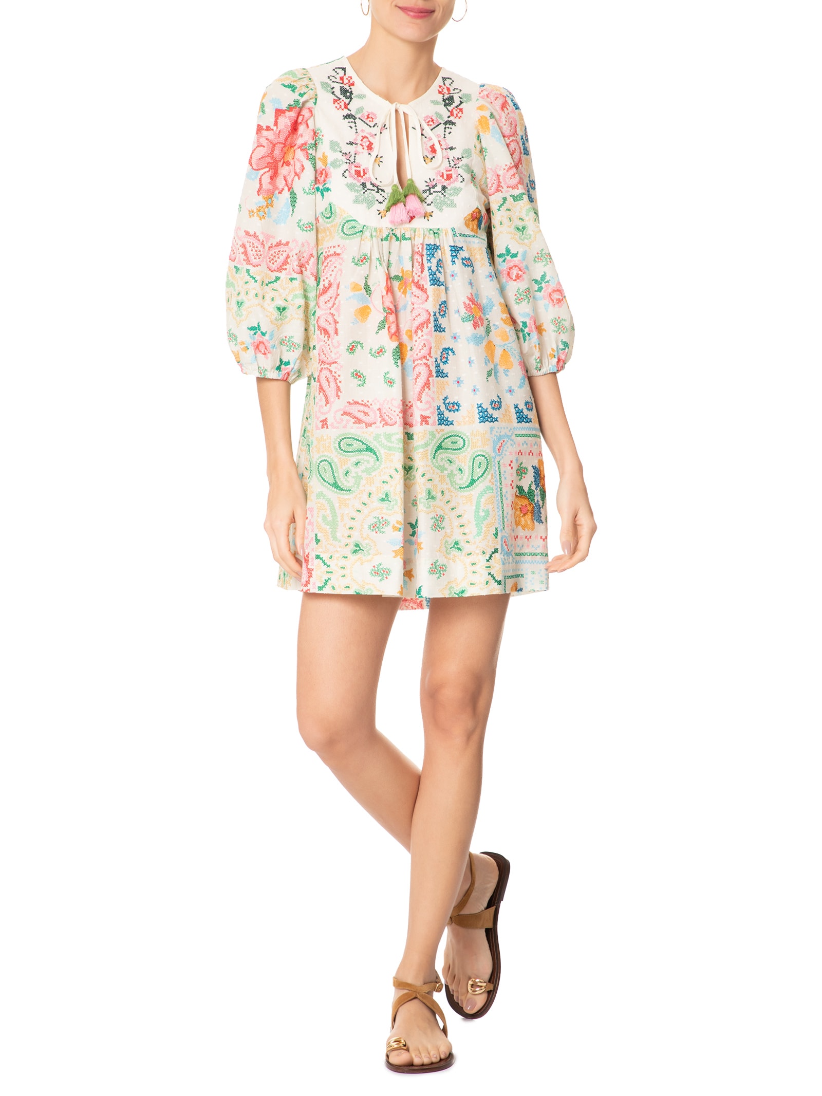 Vestido Curto Borda Bandana Off White Farm