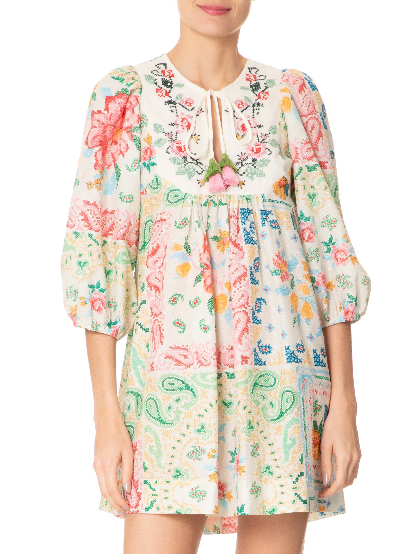 Vestido Curto Borda Bandana Off White Farm