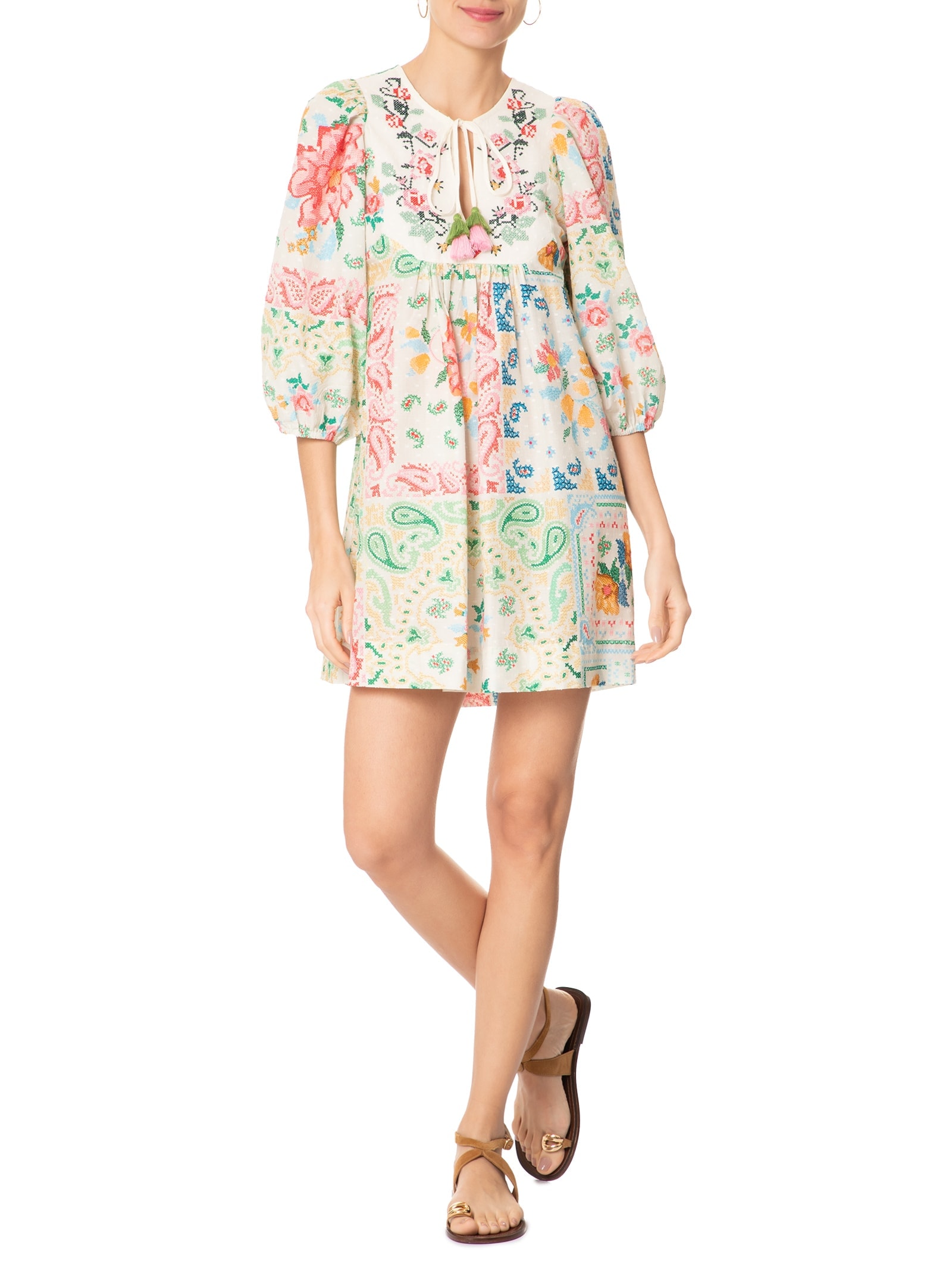 Vestido Curto Borda Bandana Off White Farm