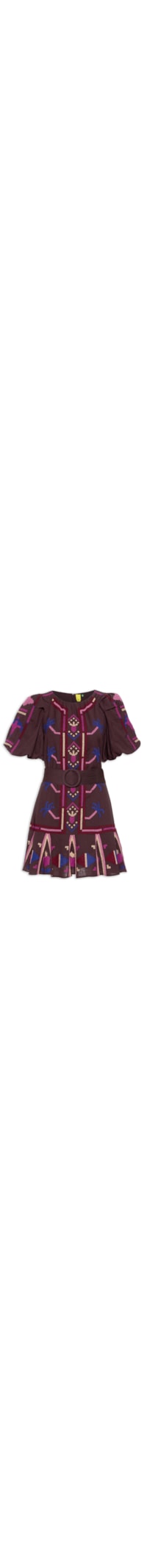 Vestido Curto Bordado Esplendor Tropical - Marrom