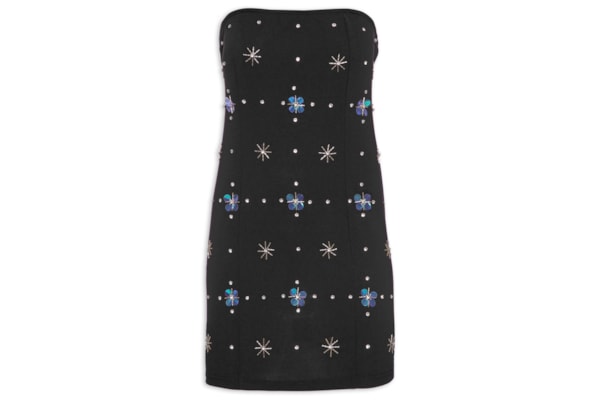 Vestido Curto Bordado - Preto