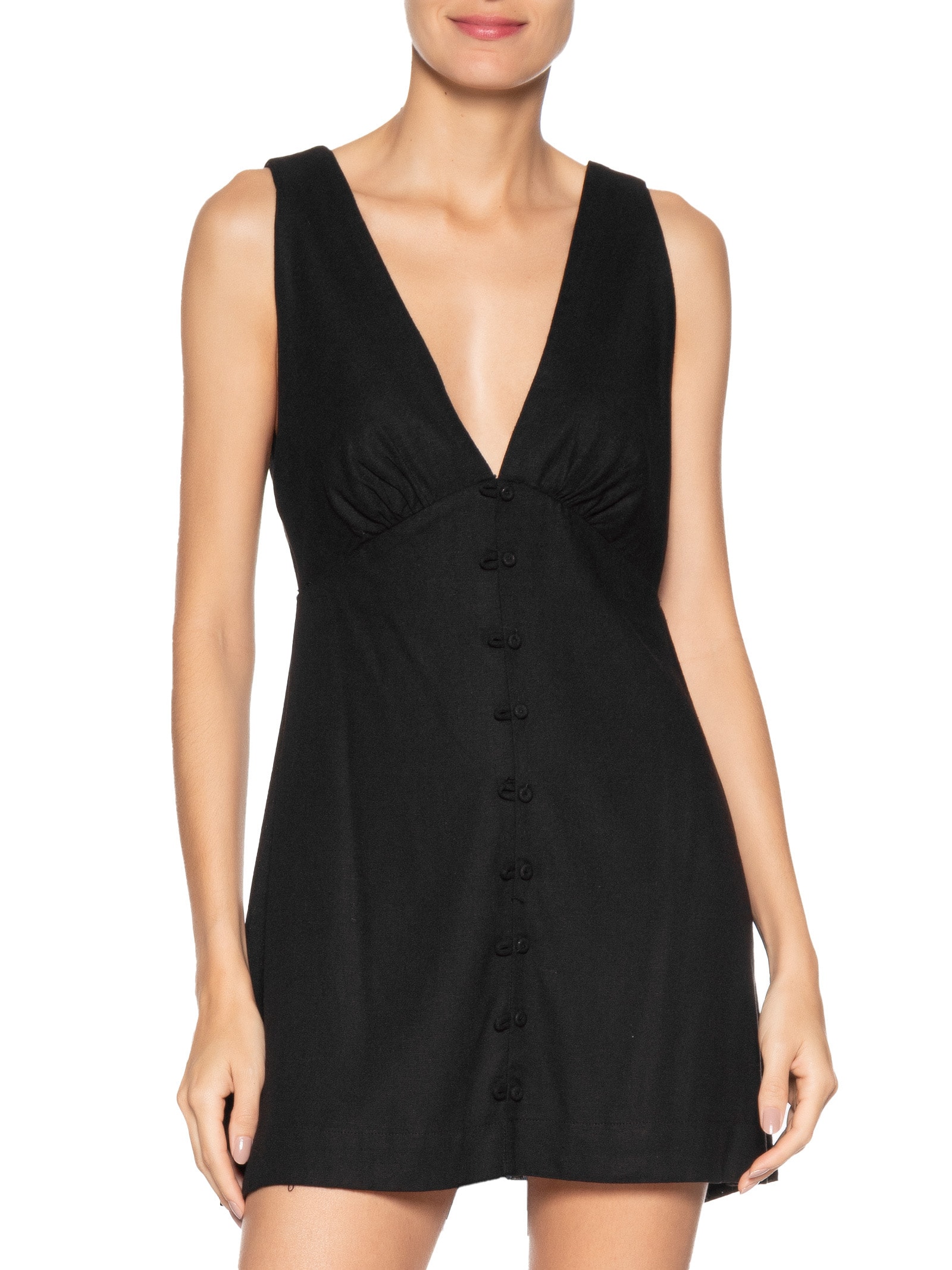 Vestido Curto Botões Frente Preto Farm