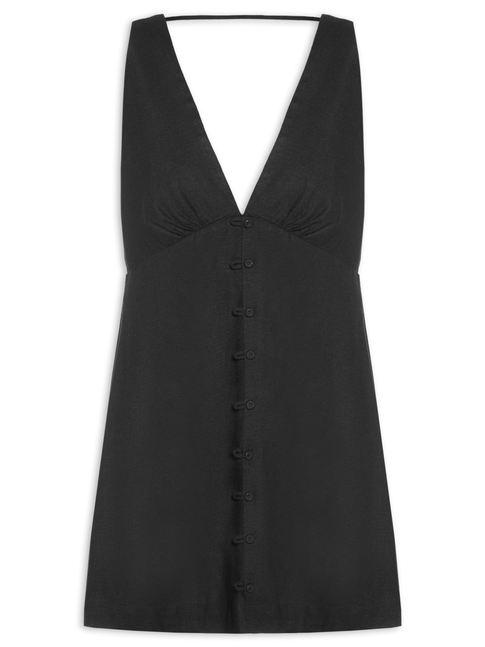 Vestido Curto Botões Frente Preto Farm