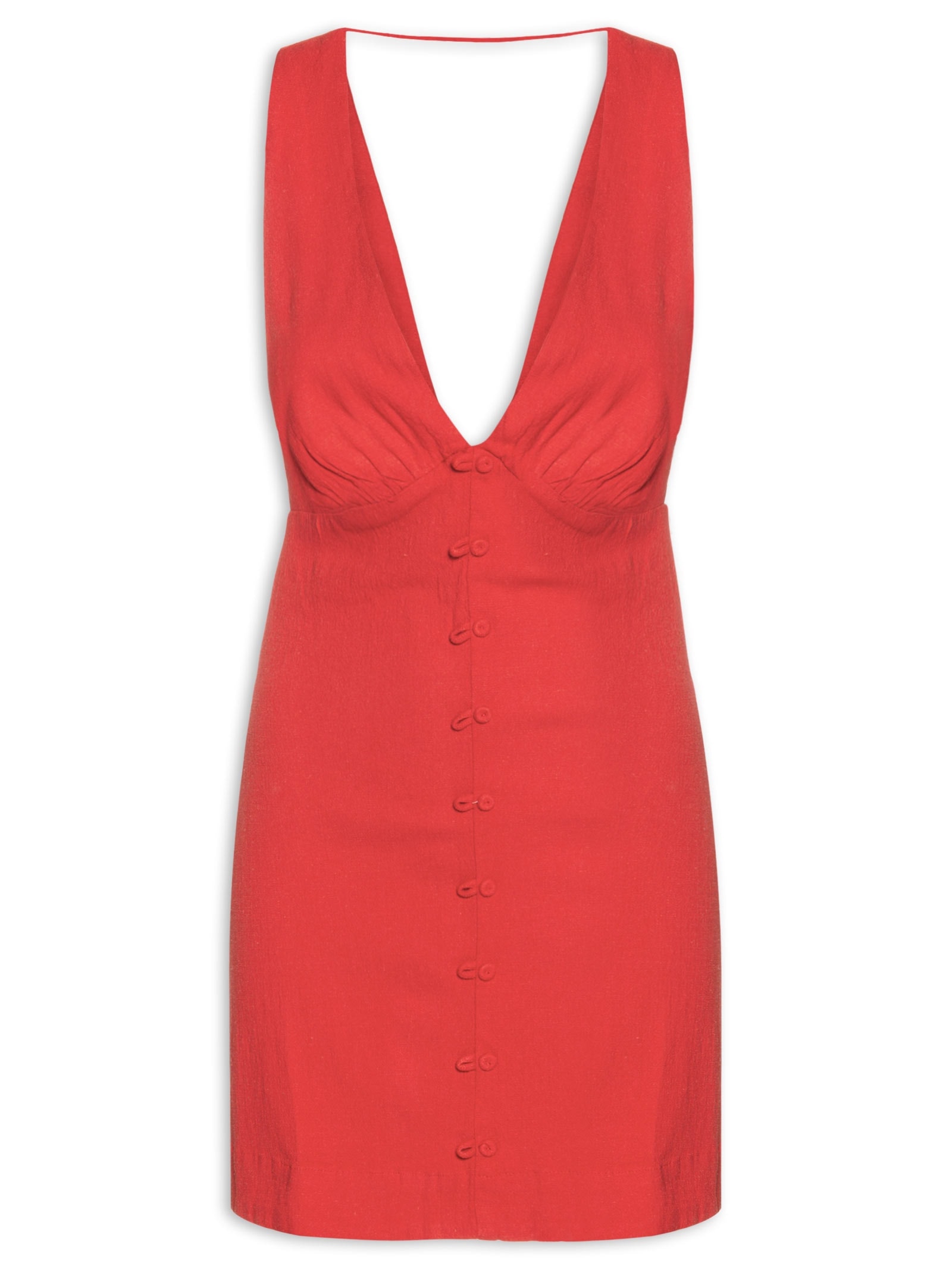 Vestido Curto Botões Frente Vermelho Farm