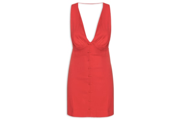 Vestido Curto Botões Frente - Vermelho